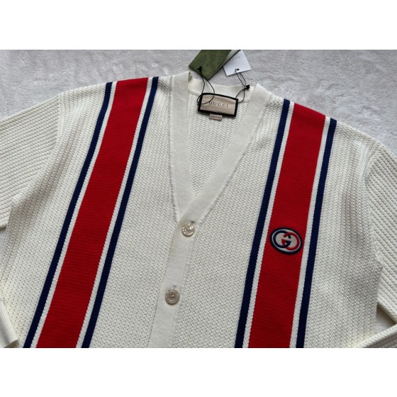 GUCCI contrasting red and blue striped woolen cardigan jacket