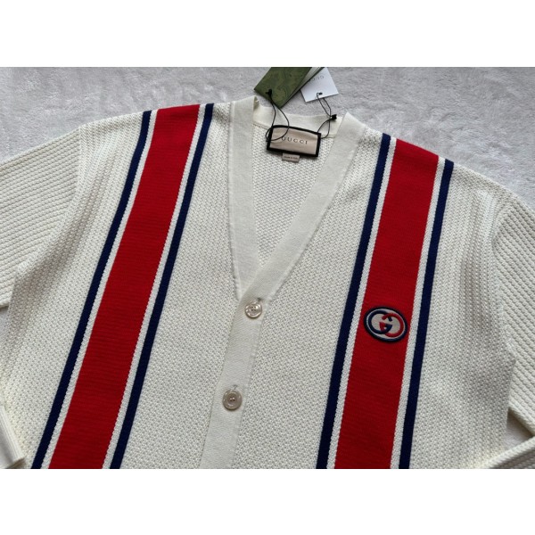 GUCCI contrasting red and blue striped woolen cardigan jacket