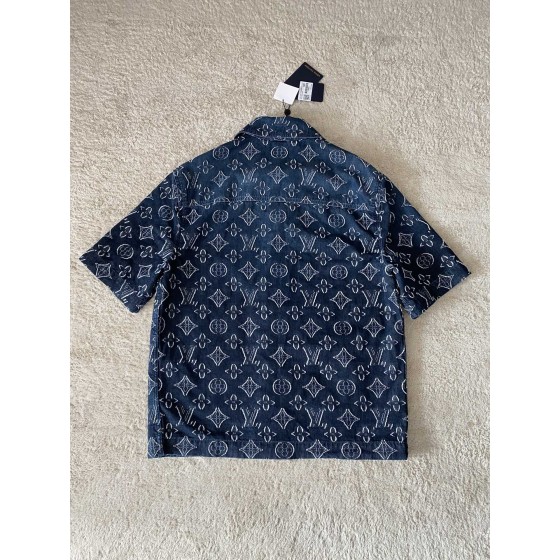 Louis Vuitton Heavy Industry Sheared Old Flower Polo Collar Short Sleeve Denim Coat