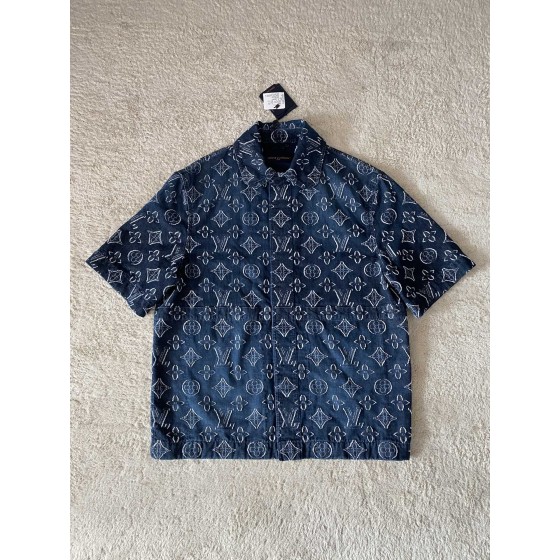 Louis Vuitton Heavy Industry Sheared Old Flower Polo Collar Short Sleeve Denim Coat