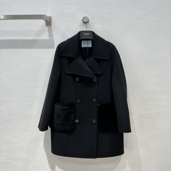 Prada handmade fur pocket double-sided cashmere coat
