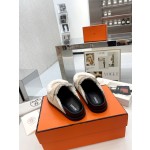 Hermes plush half slippers