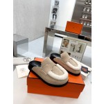 Hermes plush half slippers