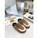 Hermes plush half slippers