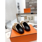Hermes plush half slippers