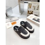 Hermes plush half slippers