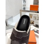 Hermes plush half slippers