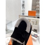 Hermes plush half slippers
