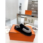 Hermes plush half slippers