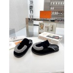 Hermes plush half slippers