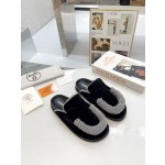 Hermes plush half slippers
