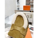 Hermes plush half slippers