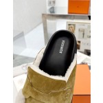 Hermes plush half slippers