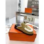 Hermes plush half slippers