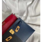 Mini Kelly 2nd Generation Three Panel Color 89 Black/2Z Midnight Blue Inner Panel 55 Red Gold Button Epsom