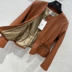 Celine - Arc de Triomphe Metal Buckle Orange Waist Leather Coat