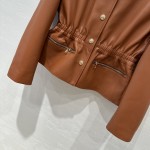 Celine - Arc de Triomphe Metal Buckle Orange Waist Leather Coat