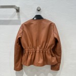Celine - Arc de Triomphe Metal Buckle Orange Waist Leather Coat