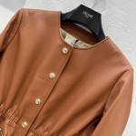 Celine - Arc de Triomphe Metal Buckle Orange Waist Leather Coat