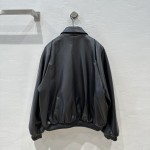BALENCAGA Litchi Double breasted Goat Leather Jacket