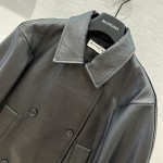 BALENCAGA Litchi Double breasted Goat Leather Jacket