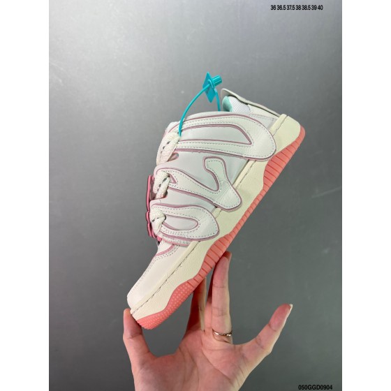 Official website Double Lace Up Casual Running Shoes Leather Red Blue Fluorescent Green Skeleton Bird