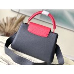 𝐋𝐎𝐔𝐈𝐒𝐕𝐔𝐈𝐓𝐓𝐎𝐍 N83103 Black and Red Ostrich Pattern Capuchines Handbag