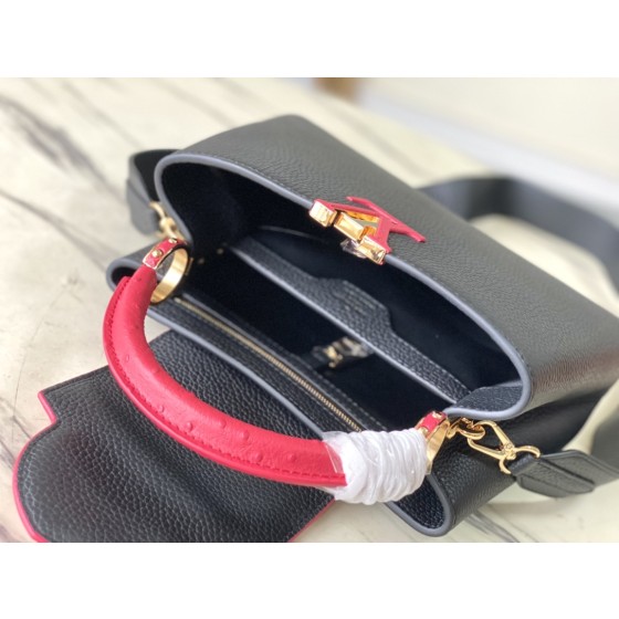 LOUIS VUITTON N83103 Black Red Ostrich Pattern Small Capsines Handbag