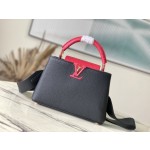 LOUIS VUITTON N83103 Black Red Ostrich Pattern Small Capsines Handbag