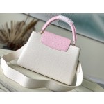 𝐋𝐎𝐔𝐈𝐒𝐕𝐔𝐈𝐓𝐓𝐎𝐍 N83103 Milk Shake White Mix Powder Ostrich Pattern Capuchines Handbag