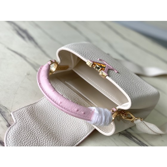 𝐋𝐎𝐔𝐈𝐒𝐕𝐔𝐈𝐓𝐓𝐎𝐍 N83103 Milk Shake White Powder Ostrich Pattern Mini Capsines Handbag