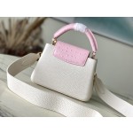 𝐋𝐎𝐔𝐈𝐒𝐕𝐔𝐈𝐓𝐓𝐎𝐍 N83103 Milk Shake White Powder Ostrich Pattern Mini Capsines Handbag
