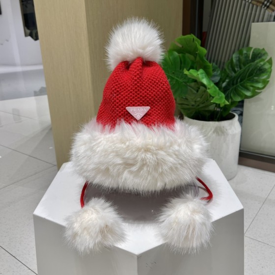 Christmas Prada hanging ball wool hat