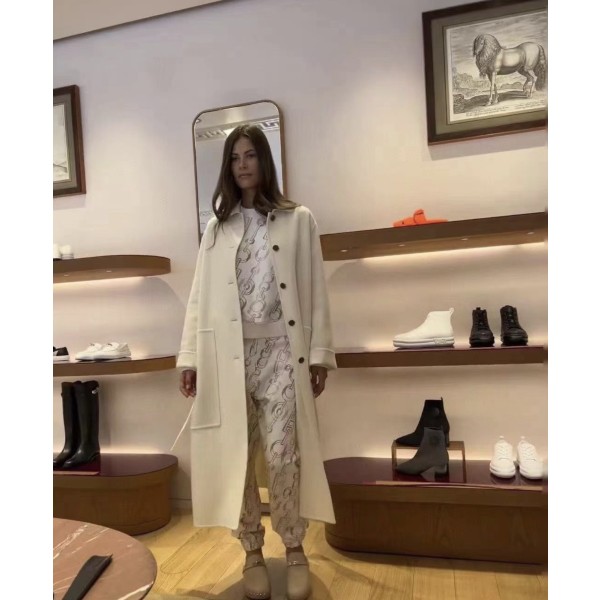 Hermes cashmere coat black, white, orange yellow (consult customer service to confirm size before placing an order)