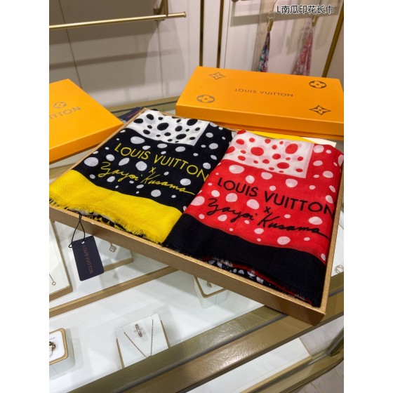 LOUIS VUITTON pumpkin printed cashmere square scarf