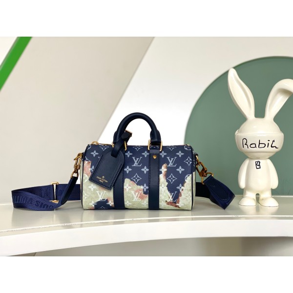 𝐋𝐎𝐔𝐈𝐒𝐕𝐔𝐈𝐓𝐓𝐎𝐍 M46804Keepall XS handbag black silver color pumpkin screen printing