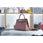 Kelly 28 brick red silver buckle French sheepskin