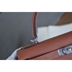 Kelly 28 brick red silver buckle French sheepskin