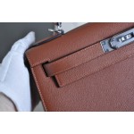 Kelly 28 brick red silver buckle French sheepskin