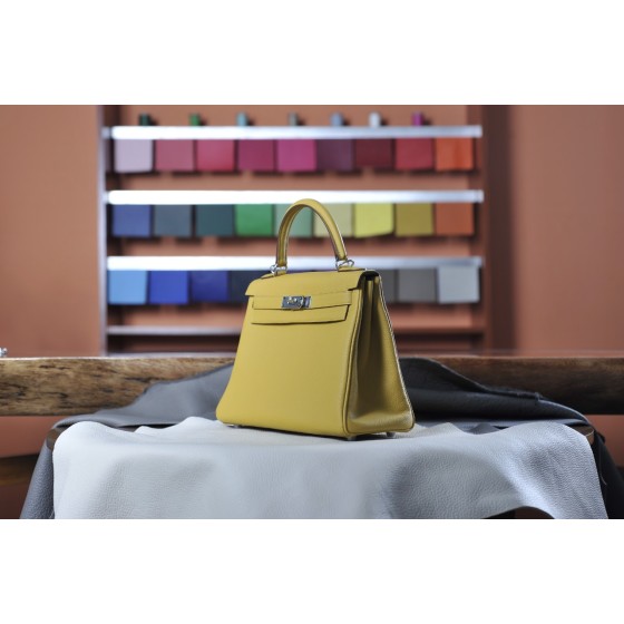 Kelly 28 Inseam Amber Yellow Silver Buckle TOGO Leather