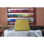 Kelly 28 Inseam Amber Yellow Silver Buckle TOGO Leather