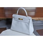 Kelly28 pearl gray gold buckle swift leather