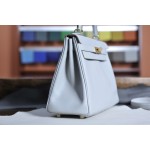 Kelly28 pearl gray gold buckle swift leather