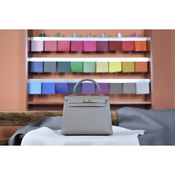 Kelly25 Elephant Gray Gold Buckle Epsom Leather