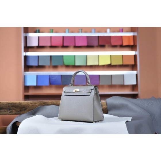 Kelly25 Elephant Gray Gold Buckle Epsom Leather