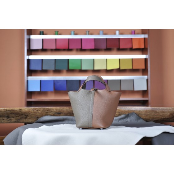 picotin18 elephant gray and golden brown silver buckle TC leather