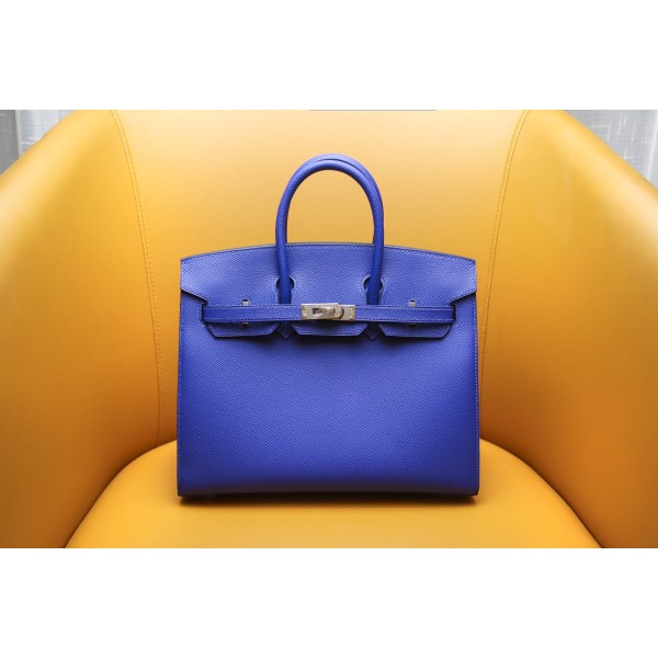 Birkin25 outer seam French blue EPSOM leather silver buckle