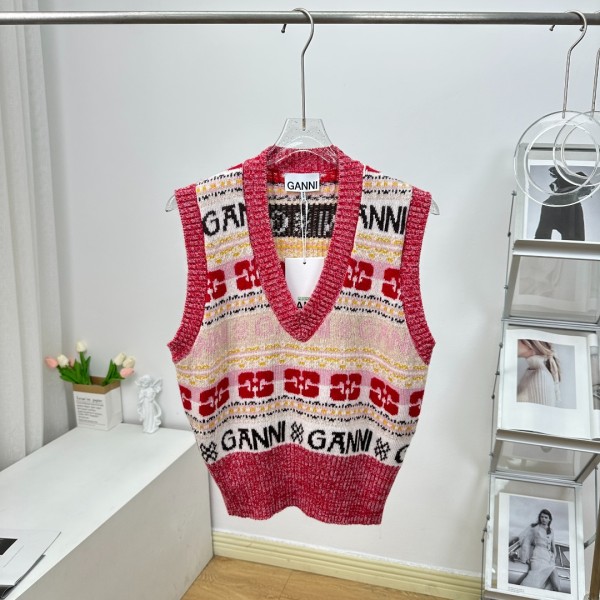GANNI Jacquard Pattern Academy Style Knitted Vest