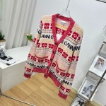 GANNI jacquard pattern college style knit cardigan