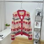 GANNI jacquard pattern college style knit cardigan